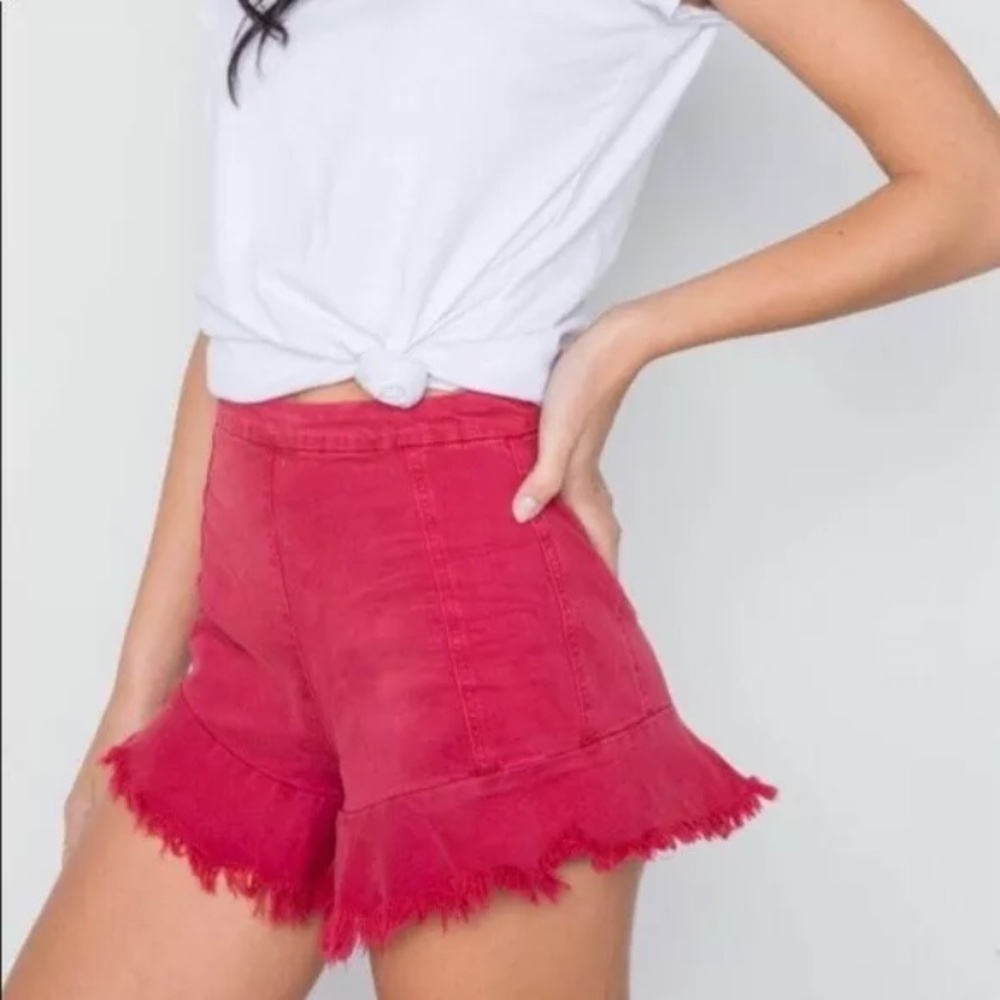NEW “Mustard Seed” Red Stretchy Fray Shorts Size S